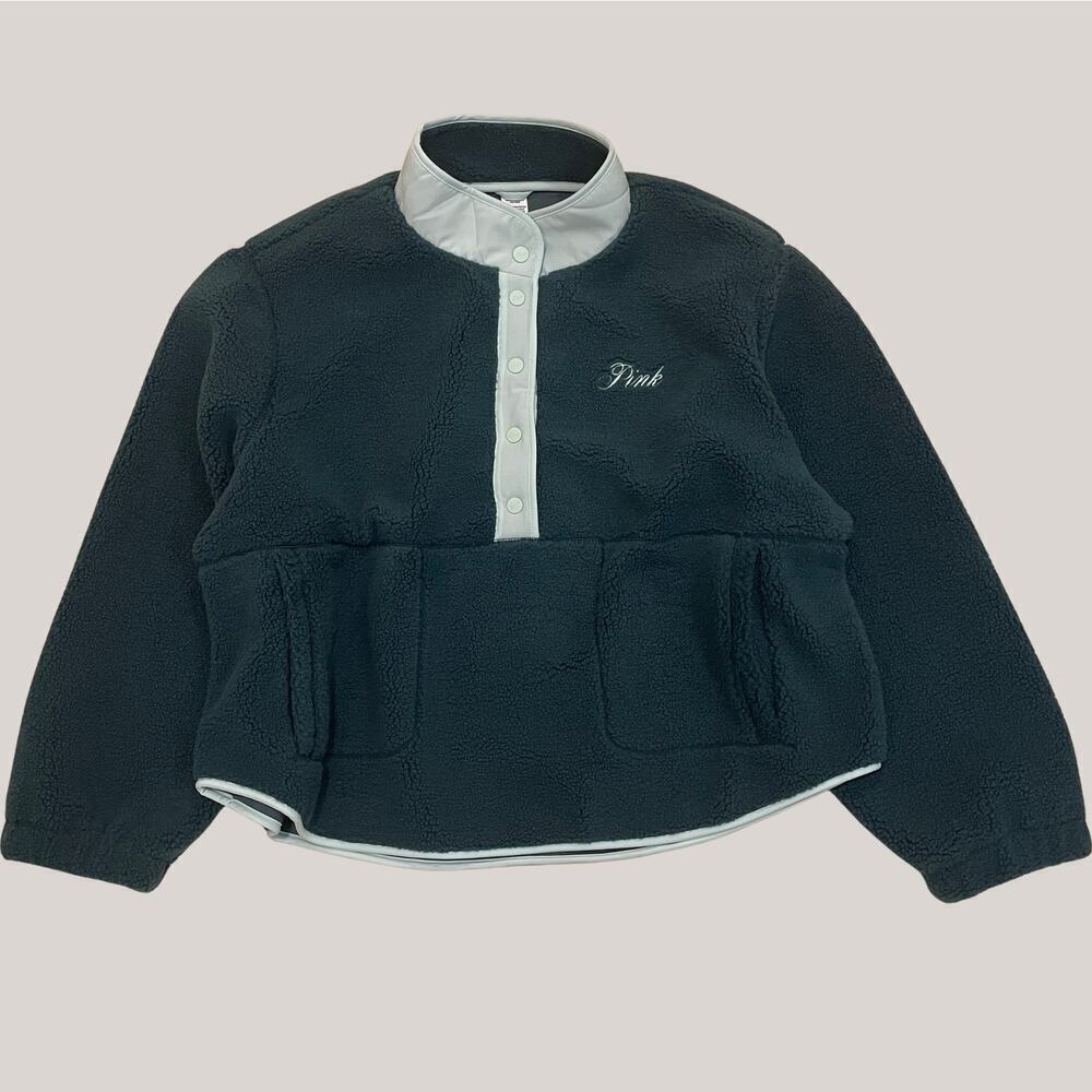 Victoriaβs Secret PINK Sherpa Snap Pullover | XXL, Cozy Fleece Green, Mint NWOT